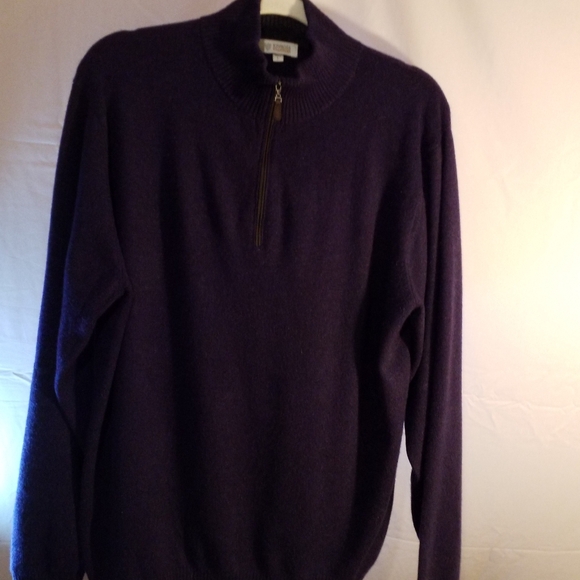 MENS KINROSS CASHMERE 1/4 FROT ZIP SWEATER PURPLE SZ LARGE - Picture 2 of 4